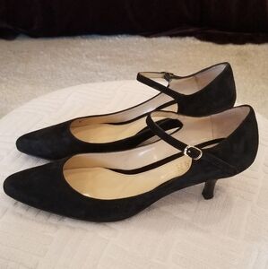 Ralph Lauren Black Suede Mary Jane Heels Size 8B